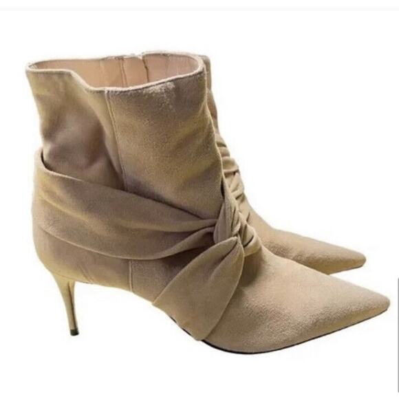 Schutz Adryen Honey Beige Knot Detail Ankle Boot Neutrals Heeled Bootie 10 New - Picture 1 of 12